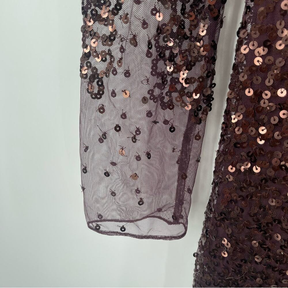 FRENCH CONNECTION Dress Size 4 Emille Sparkle Long Sleeve Sequin Sheath Brown - Picture 11 of 15